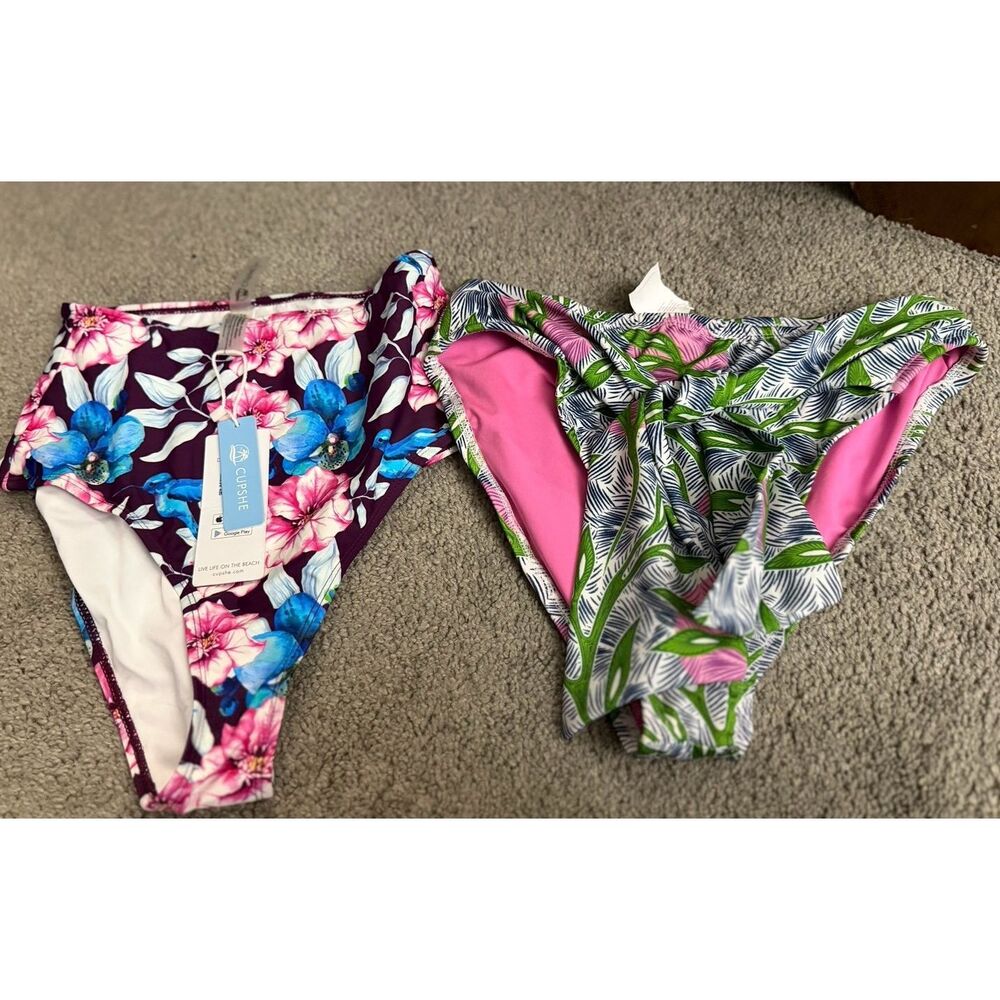 Lot of 2 Women's High Rise Tropical Bikini Swim Bottoms Cupshe Liberty Justice S